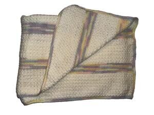 Hand Crocheted Baby Blanket Cream Pastel Striped 36x26 Crib Stroller Handmade